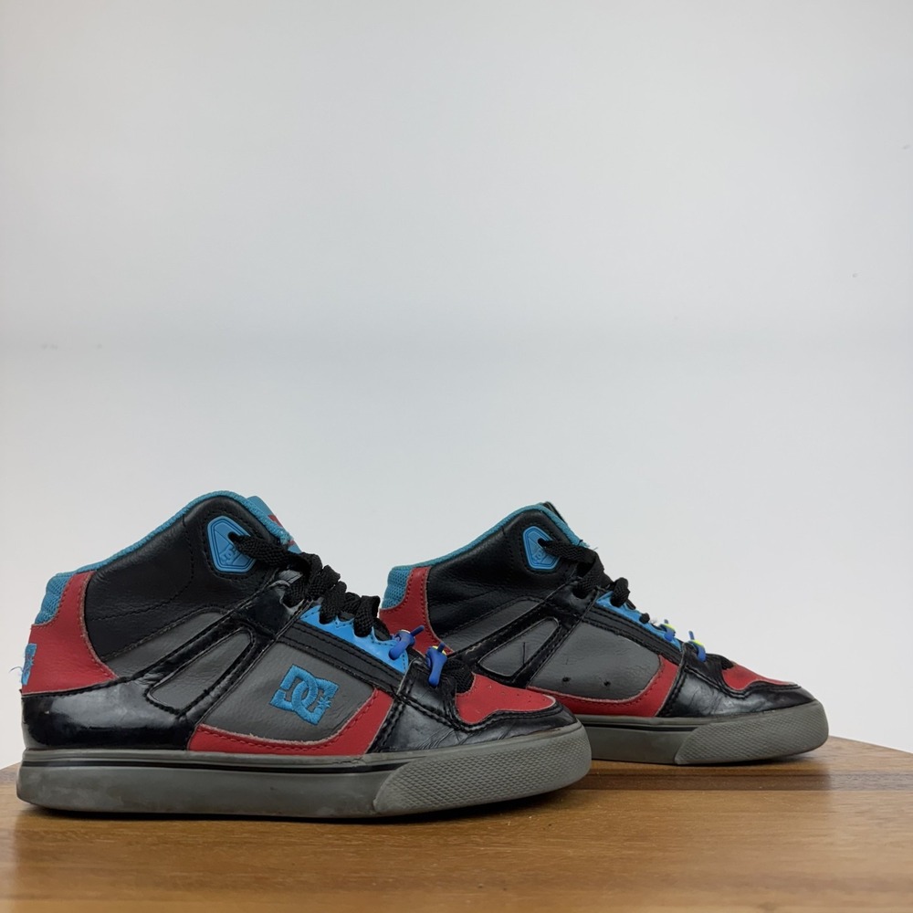 Big Kids DC Spartan High Skate Gray Black Leather Sneakers‎ Shoes Size 2 Y GUC